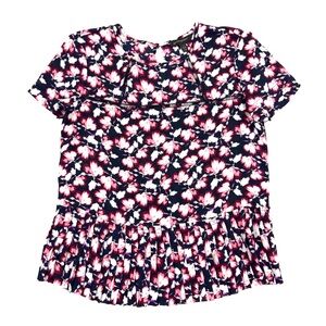 Banana Republic Floral Pleated Hem Short Sleeve Career Blouse Top